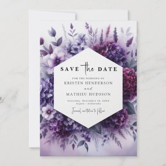 Romantische Waterverf Paarse bloemen bruiloft Save The Date (Voorkant)