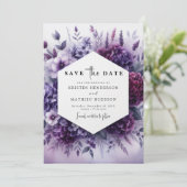 Romantische Waterverf Paarse bloemen bruiloft Save The Date (Staand voorkant)