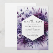 Romantische Waterverf Paarse bloemen bruiloft Save The Date (Voorkant / Achterkant)