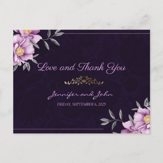 Romantische Waterverf Paarse Peony Weddenschap Dan Briefkaart (Voorkant)