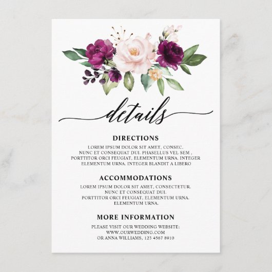 Romantische Waterverf Paarse pruim blush Roos bloe Informatiekaartje (Voorkant)