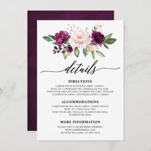 Romantische Waterverf Paarse pruim blush Roos bloe Informatiekaartje (Voorkant / Achterkant)