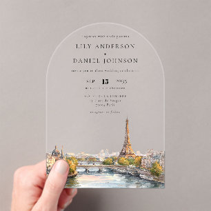 Romantische Waterverf Parijs Frankrijk Wedding Arc Acryl Uitnodigingen