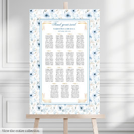 Romantische Waterverf Pastel Blauw Goud Zitplaatsk Poster