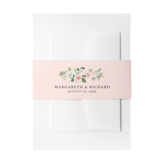 Romantische Waterverf Peach Floral Garland Weddens Uitnodigingen Wikkel (Voorkant Voorbeeld)