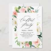 Romantische Waterverf Peach Florals Cocktail Party Kaart (Voorkant)