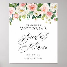 Romantische Waterverf Peach Florals Vrijgezellenfe Poster