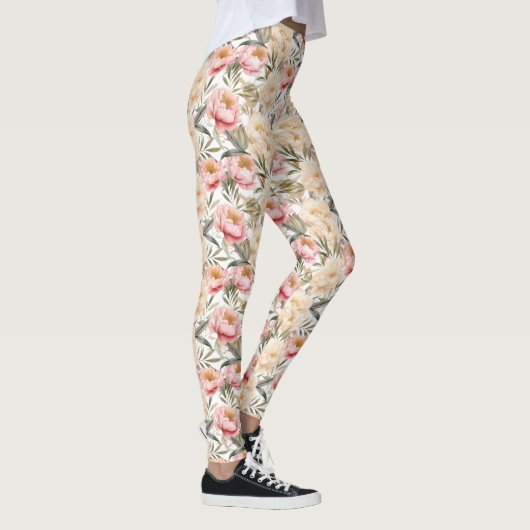Romantische Waterverf Peony Floral Leggings (Rechts)