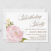 Romantische Waterverf Peony Flower Birthday Kaart (Voorkant)