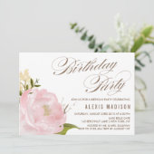 Romantische Waterverf Peony Flower Birthday Kaart (Staand voorkant)