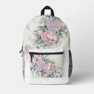 Romantische Waterverf Peony & Hydrangea Floral bag Bedrukte Rugzak