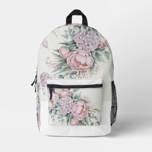 Romantische Waterverf Peony & Hydrangea Floral bag Bedrukte Rugzak (Voorkant)