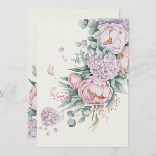 Romantische Waterverf Peony Hydrangea Wedding Kaart (Voorkant / Achterkant)