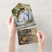 Romantische Waterverf Perzik Roos QR Code All In One Uitnodiging (Afscheurbaar)