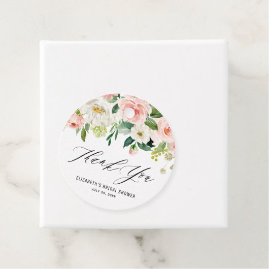 Romantische Waterverf Pink Peach Florals Hartelijk Bedankjes Labels (In situ)