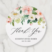 Romantische Waterverf Pink Peach Florals Hartelijk Bedankjes Labels (Voorkant)