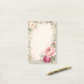 Romantische waterverf pioenrozen bloemengrens  post-it® notes (Op bureau)