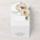 Romantische Waterverf Ranunculus in Perzik en Ivoo All In One Uitnodiging (Buitenkant)