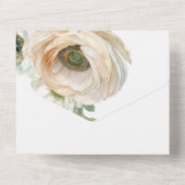 Romantische Waterverf Ranunculus in Perzik en Ivoo All In One Uitnodiging (Achterkant)
