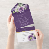 Romantische Waterverf Ranunculus op donker Paars All In One Uitnodiging (Afscheurbaar)