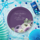 Romantische Waterverf Ranunculus op Donkerpaars Papieren Bordje (Feest)