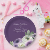 Romantische Waterverf Ranunculus op Donkerpaars Papieren Bordje (Feest)