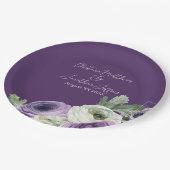 Romantische Waterverf Ranunculus op Donkerpaars Papieren Bordje (Gekanteld)