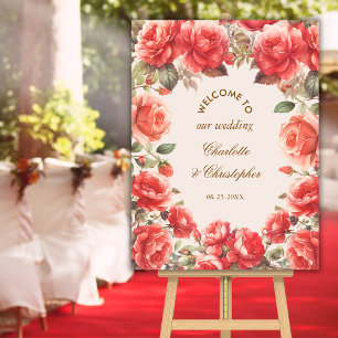 Romantische Waterverf Red Roses Huwelijk Welkom Poster