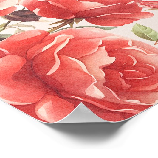 Romantische Waterverf Red Roses Huwelijk Welkom Poster (Hoek)