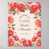 Romantische Waterverf Red Roses Huwelijk Welkom Poster (Voorkant)