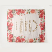 Romantische Waterverf Red Roses Huwelijk Welkom Wandkleed (Voorkant (horizontaal))