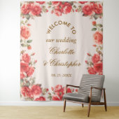Romantische Waterverf Red Roses Huwelijk Welkom Wandkleed (In situ)