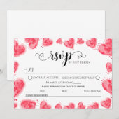 Romantische Waterverf Rode harten bruiloft RSVP Ka Kaart (Voorkant / Achterkant)