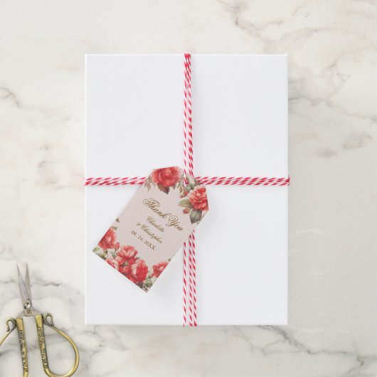 Romantische Waterverf Rode Rozen Bloemen Huwelijk Cadeaulabel (Met Touw)