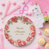 Romantische Waterverf Rode Rozen Bloemen Huwelijk Papieren Bordje (Feest)