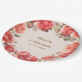 Romantische Waterverf Rode Rozen Bloemen Huwelijk Papieren Bordje (Gekanteld)