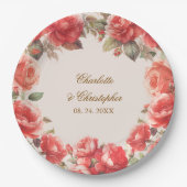 Romantische Waterverf Rode Rozen Bloemen Huwelijk Papieren Bordje (Voorkant)