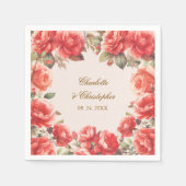 Romantische Waterverf Rode Rozen Bloemen Huwelijk Servet (Voorkant)