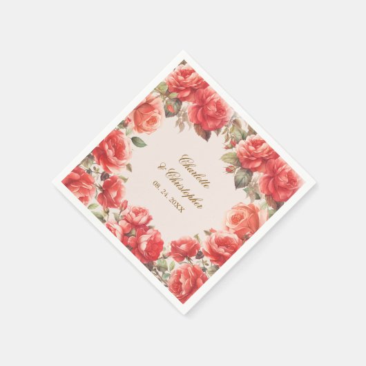 Romantische Waterverf Rode Rozen Bloemen Huwelijk Servet (Hoek)