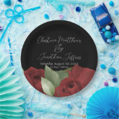 Romantische Waterverf rode rozen op zwart Papieren Bordje (Feest)