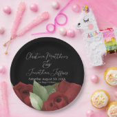 Romantische Waterverf rode rozen op zwart Papieren Bordje (Feest)