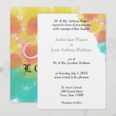 Romantische Waterverf Roze Blauwe Gele Weddenschap Kaart (Voorkant / Achterkant)