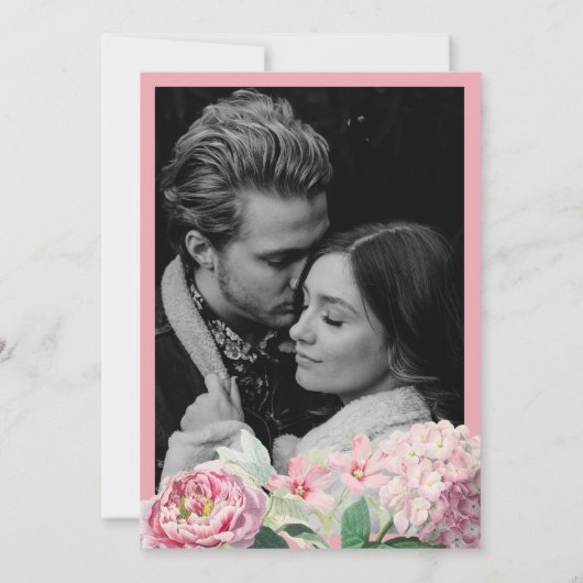 Romantische Waterverf Roze Bloemen Foto Bruiloft Save The Date (Achterkant)