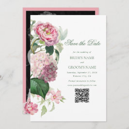 Romantische Waterverf Roze Bloemen Foto Bruiloft Save The Date