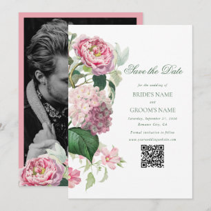 Romantische Waterverf Roze Bloemen Foto Bruiloft Save The Date