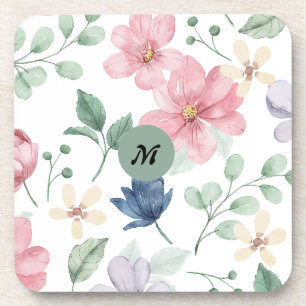Romantische Waterverf Roze Bloemen Monogrammed Mui Bier Onderzetter