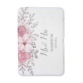 Romantische waterverf roze bloemen Mr & Mrs bruilo Badmat (Voorkant Verticaal)