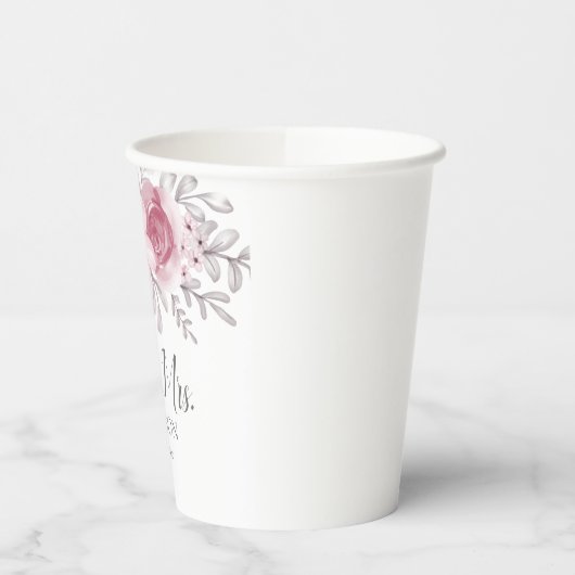 Romantische waterverf roze bloemen Mr & Mrs bruilo Papieren Bekers (Links)