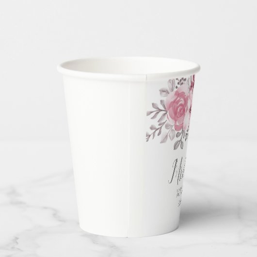 Romantische waterverf roze bloemen Mr & Mrs bruilo Papieren Bekers (Rechts)