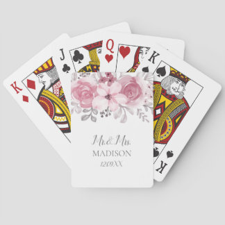 Romantische waterverf roze bloemen Mr & Mrs bruilo Pokerkaarten